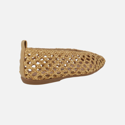 Braided raffia effect ballet flats Bow 05