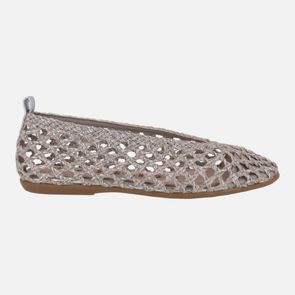 Braided raffia effect ballet flats Bow 05