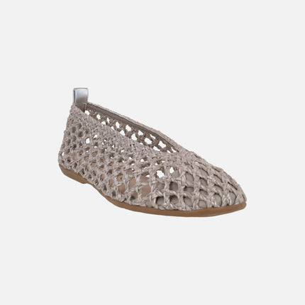 Braided raffia effect ballet flats Bow 05
