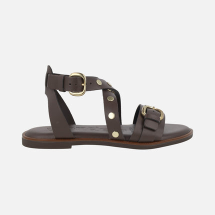 Flat leather sandals with studs Kora 42