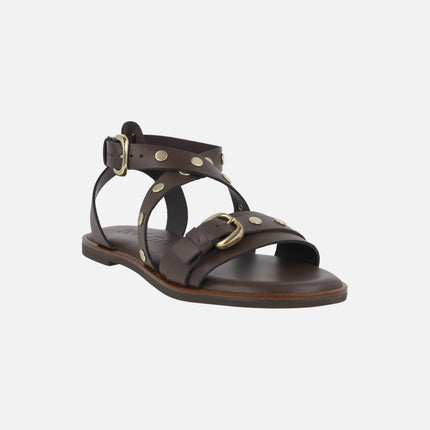 Flat leather sandals with studs Kora 42