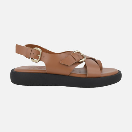 Sandalias negras de piel con pieza para dedo y hebillas Horizon 32