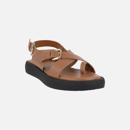 Sandalias negras de piel con pieza para dedo y hebillas Horizon 32