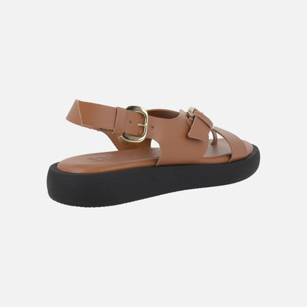 Sandalias negras de piel con pieza para dedo y hebillas Horizon 32