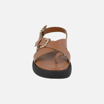 Sandalias negras de piel con pieza para dedo y hebillas Horizon 32