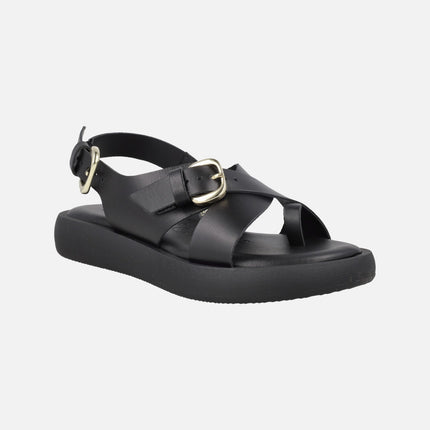 Sandalias negras de piel con pieza para dedo y hebillas Horizon 32