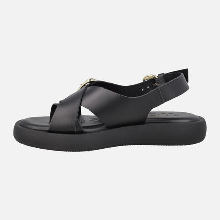 Sandalias negras de piel con pieza para dedo y hebillas Horizon 32
