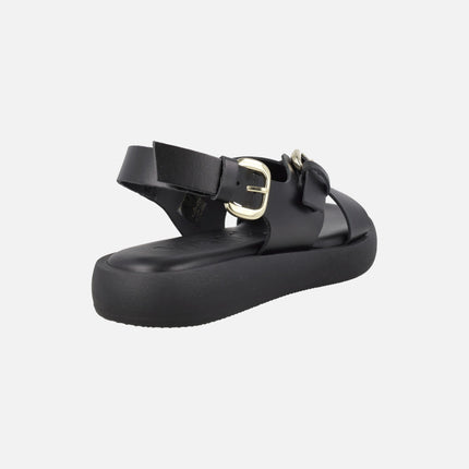 Sandalias negras de piel con pieza para dedo y hebillas Horizon 32