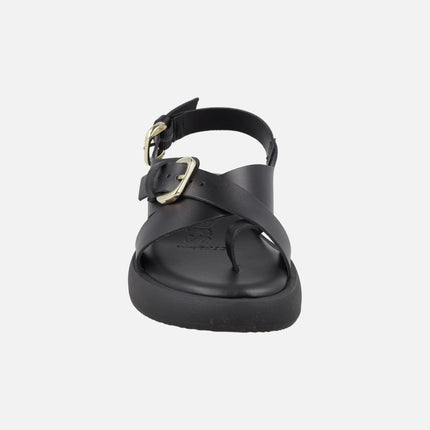 Sandalias negras de piel con pieza para dedo y hebillas Horizon 32