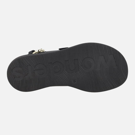 Sandalias negras de piel con pieza para dedo y hebillas Horizon 32