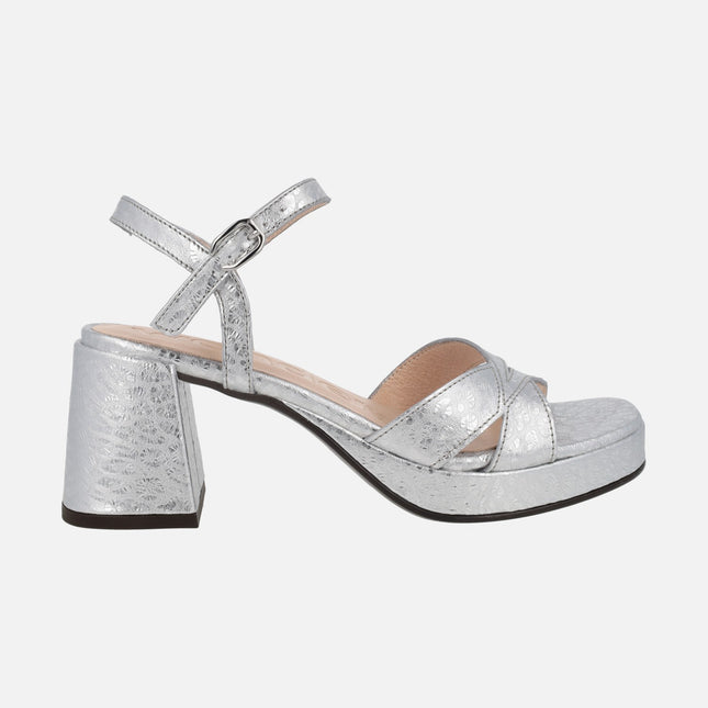 Sandalias de tacón en piel metalizada Zaida 20