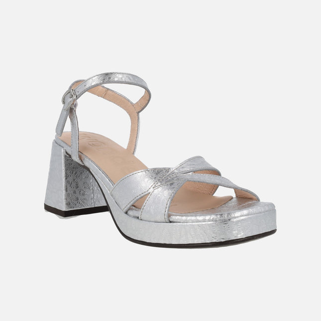 Sandalias de tacón en piel metalizada Zaida 20