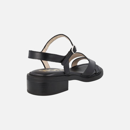 Sandalias negras de piel con tacón bajo Janett 10