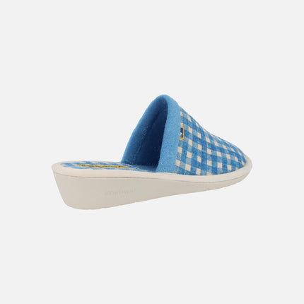 Women's House Slippers with Blue Plaid Print