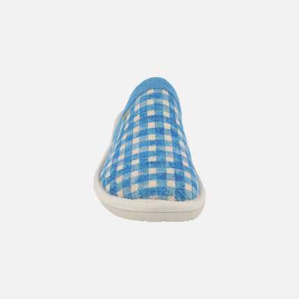 Women's House Slippers with Blue Plaid Print