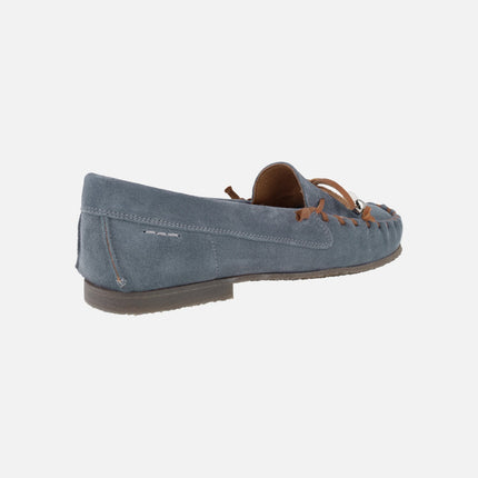 Mocasines de ante para mujer con detalle de lazo y pespuntes