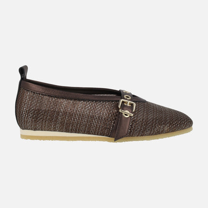 Black ballerinas in mesh fabric with bracelet and buckle
