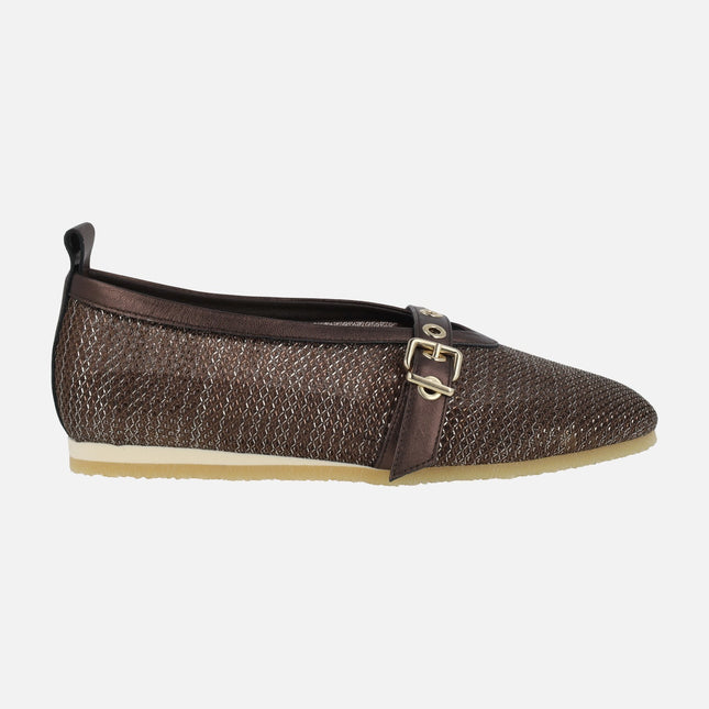 Bailarinas en tejido rejilla con pulsera y hebilla