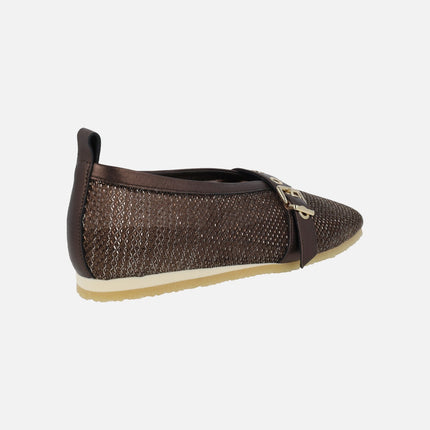 Black ballerinas in mesh fabric with bracelet and buckle