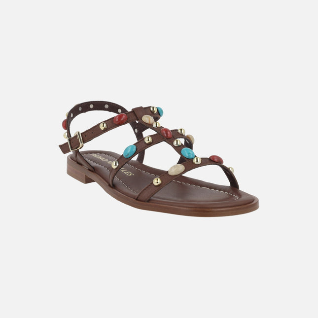 Sandalias planas de piel con pedrería Signa