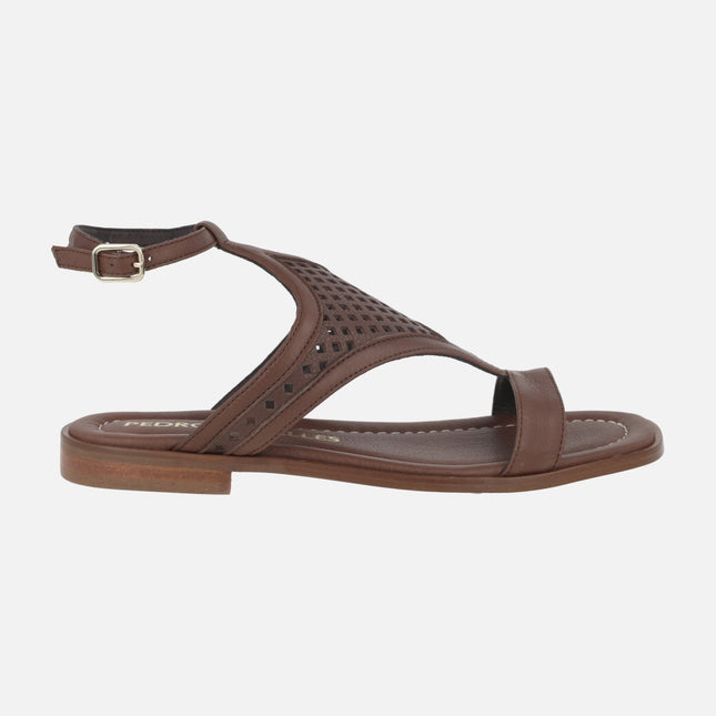 Sandalias marrones de piel Dicomano con calados efecto rejilla