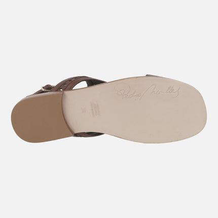 Dicomano brown leather sandals with mesh effect openwork