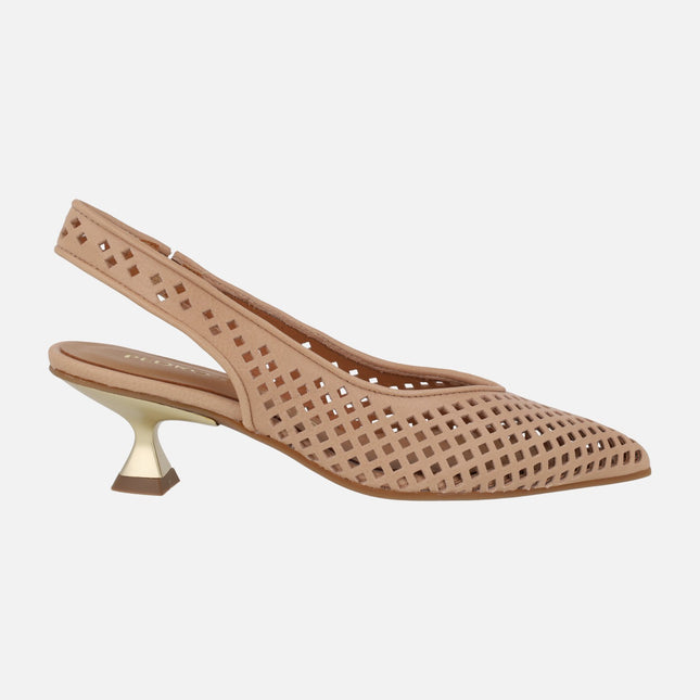 Zapatos de tacón corte salón de piel con picados Chelva