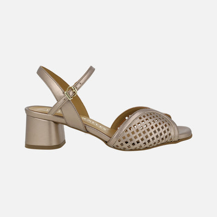 Itero metallic sandals in mesh-effect openwork leather