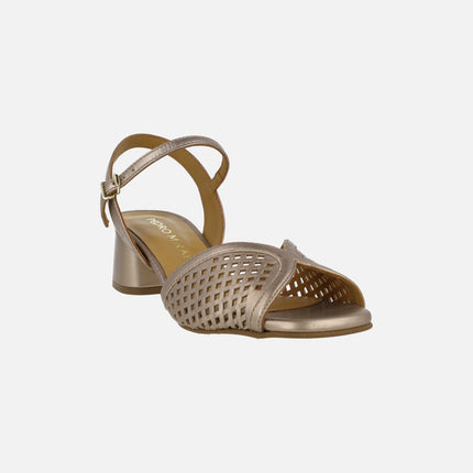 Itero metallic sandals in mesh-effect openwork leather