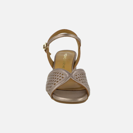Itero metallic sandals in mesh-effect openwork leather