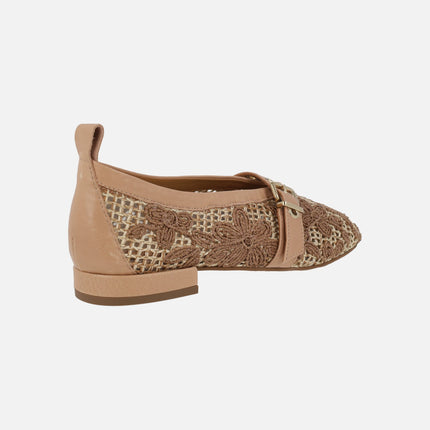 Ballerinas with braided raffia design and floral motifs