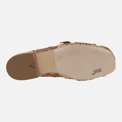 Ballerinas with braided raffia design and floral motifs