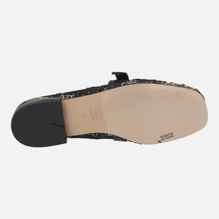 Ballerinas with braided raffia design and floral motifs
