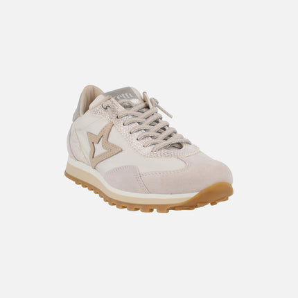 Zapatillas deportivas Cetti en combinado marfil con cordones elásticos