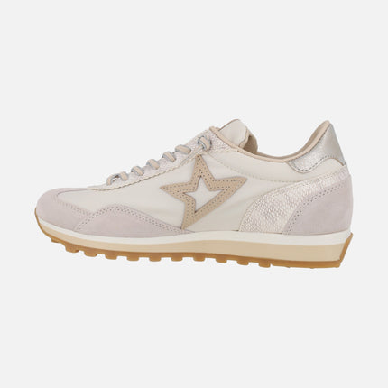 Zapatillas deportivas Cetti en combinado marfil con cordones elásticos