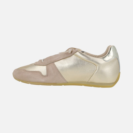 Zapatillas deportivas en metalizado oro y ante beige