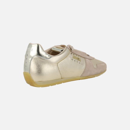 Zapatillas deportivas en metalizado oro y ante beige