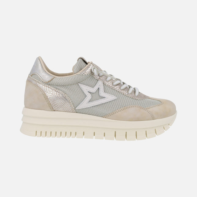 Zapatillas deportivas en combinado beige con piso XL