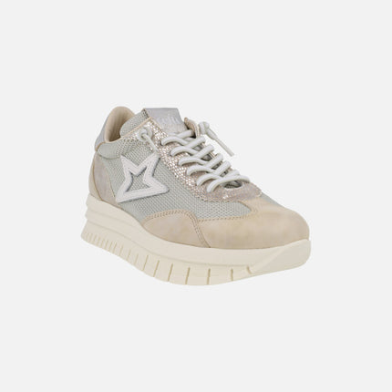 Zapatillas deportivas en combinado beige con piso XL