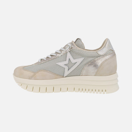 Zapatillas deportivas en combinado beige con piso XL