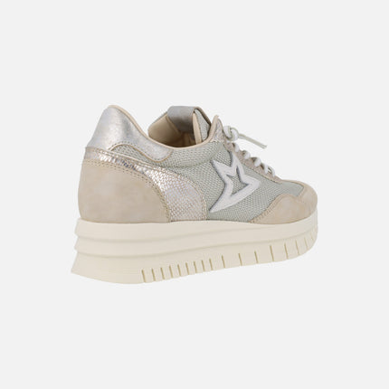 Zapatillas deportivas en combinado beige con piso XL