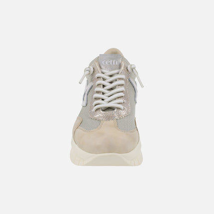 Zapatillas deportivas en combinado beige con piso XL