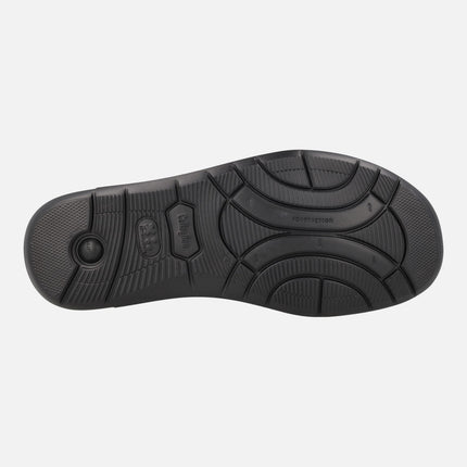 Men's black leather sandals with velcro closure