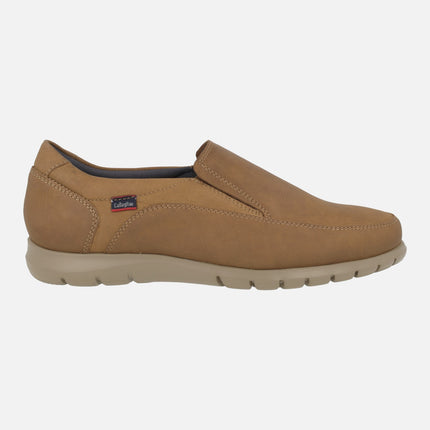 Men's comfort moccasins in nubuck with elastics