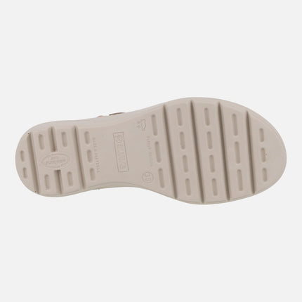 Sandalias confort de piel en combinado taupe con cierre de velcro