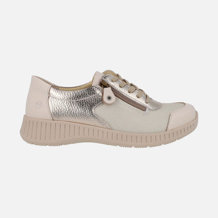 Comfort sneakers with laces and zipper in beige combination