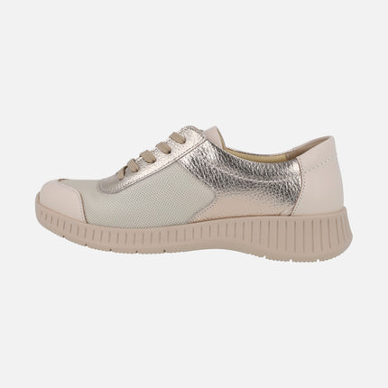 Comfort sneakers with laces and zipper in beige combination