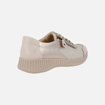Comfort sneakers with laces and zipper in beige combination