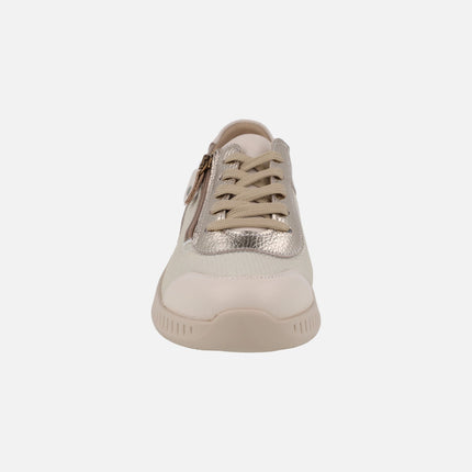 Comfort sneakers with laces and zipper in beige combination