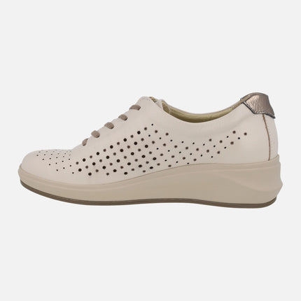 Beige chopped leather sneakers